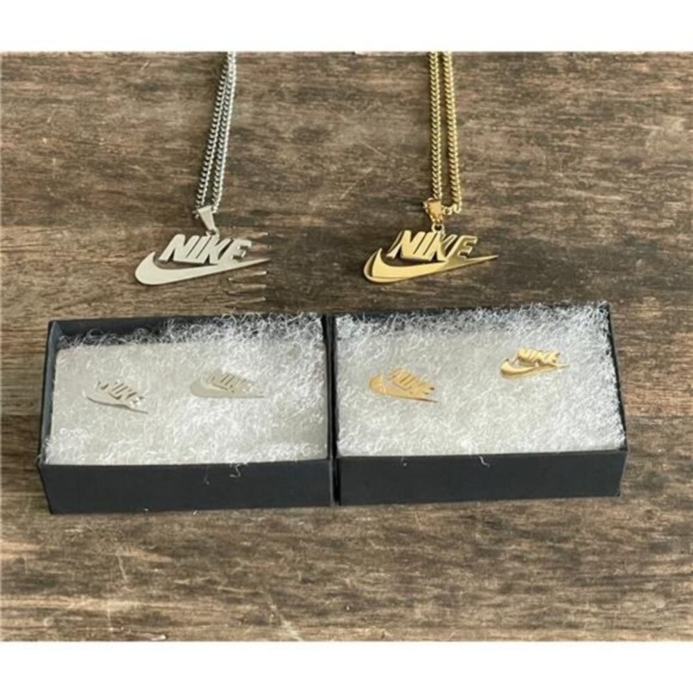 NEW NIKE SILVER AND GOLD‎ EARRING AND NECKLACE GIFT SET CHAIN EARRINGS BUNDLE